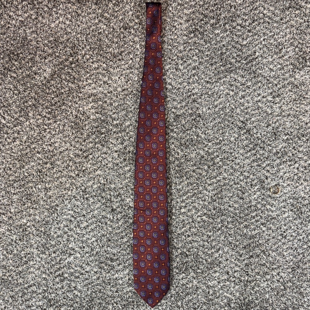 Robert Talbott Best of Class Silk Tie Burgundy Blue Geometric‎ Medallion USA